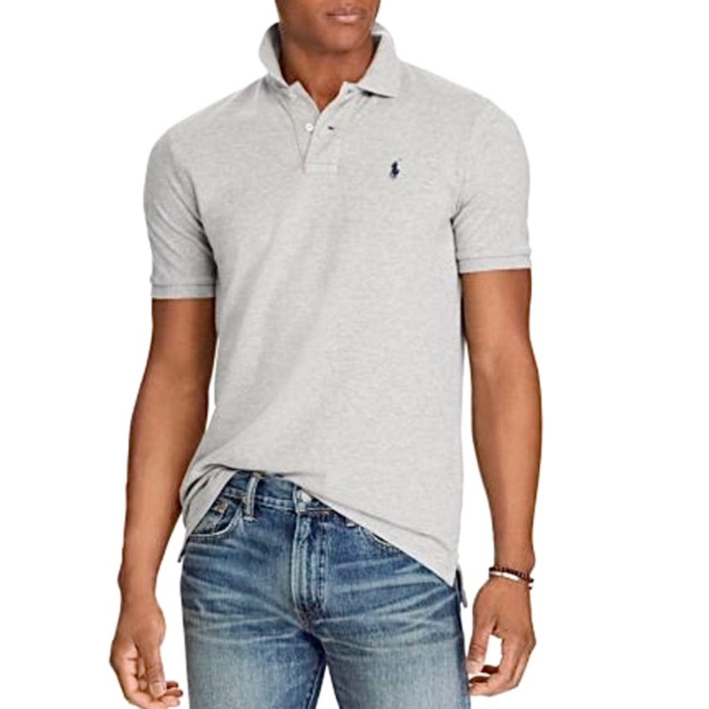 POLO RALPH LAUREN Iconic Mesh Classic Fit Polo Steel Gray SS Polo Shirt Cotton S